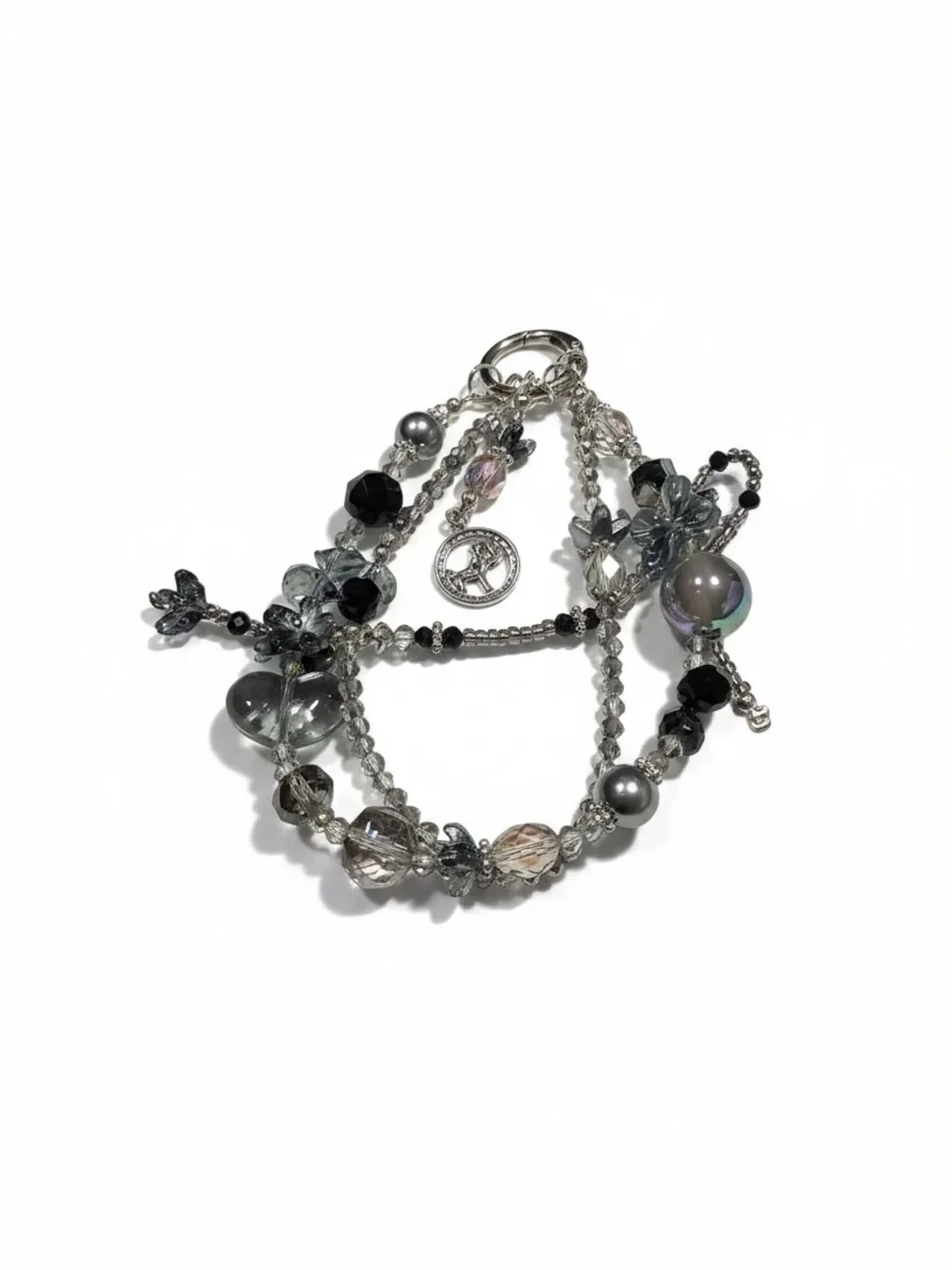 Beaded Multi-Strand Grey and Silver Bag Charm